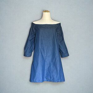 Sugar + Lips Off-Shoulder Denim Tunic Dress M Blue Mini Womens Casual Chic